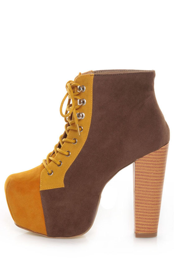 Promise Jocie Brown/Mustard Suede Lace-Up Platform Booties