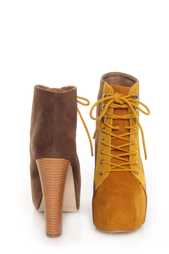 Promise Jocie Brown/Mustard Suede Lace-Up Platform Booties