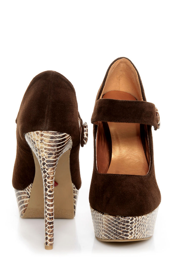Promise Marciana Chocolate Snake Print Mary Jane Platform Pumps