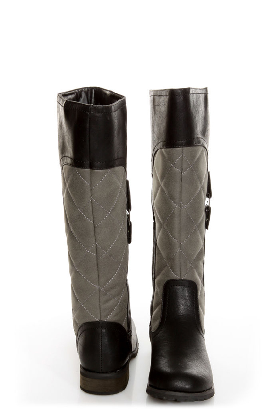 Promise Mattie Black and Grey Quilted Riding Boots