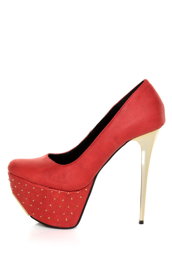 Promise Monsta Red Studded Party Platform Pumps