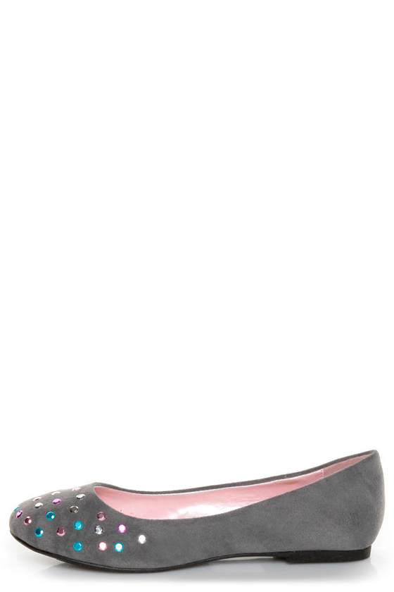 Promise Neon Grey Rhinestone Studded Ballet Flats