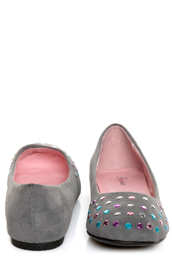 Promise Neon Grey Rhinestone Studded Ballet Flats