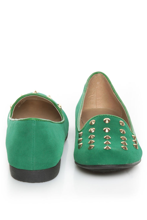 Promise Zadina Green Suede Studded Smoking Slipper Flats