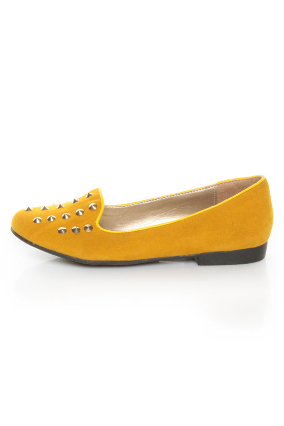 Promise Zadina Mustard Suede Studded Smoking Slipper Flats