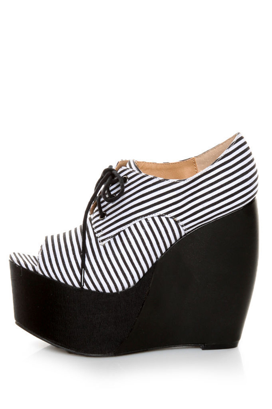 Penny Loves Kenny Niley Black and White Striped Oxford Platforms