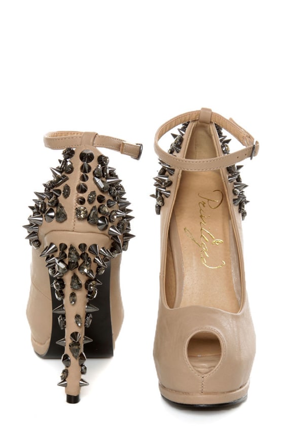 Privileged Arrow Tan Spiked and 'Stoned Platform Pumps - $85.00 - Lulus