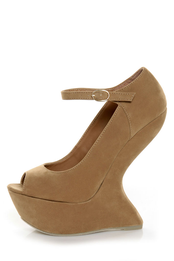 Privileged Dexter Tan Peep Toe Heelless Platforms