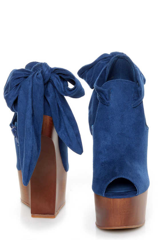 Privileged Ferra Royal Blue Tie-Back Shootie Heelless Platforms