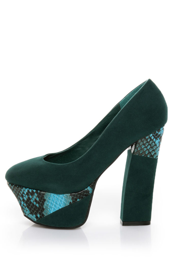 Privileged Janie Teal & Snake Power Platform Heels