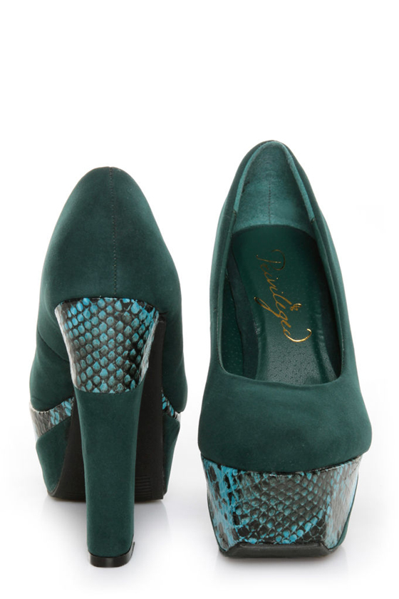 Privileged Janie Teal & Snake Power Platform Heels