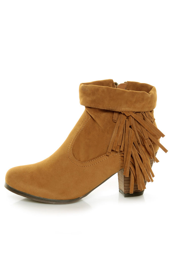 Privileged Jax Tan Fold-over Fringe Ankle Boots
