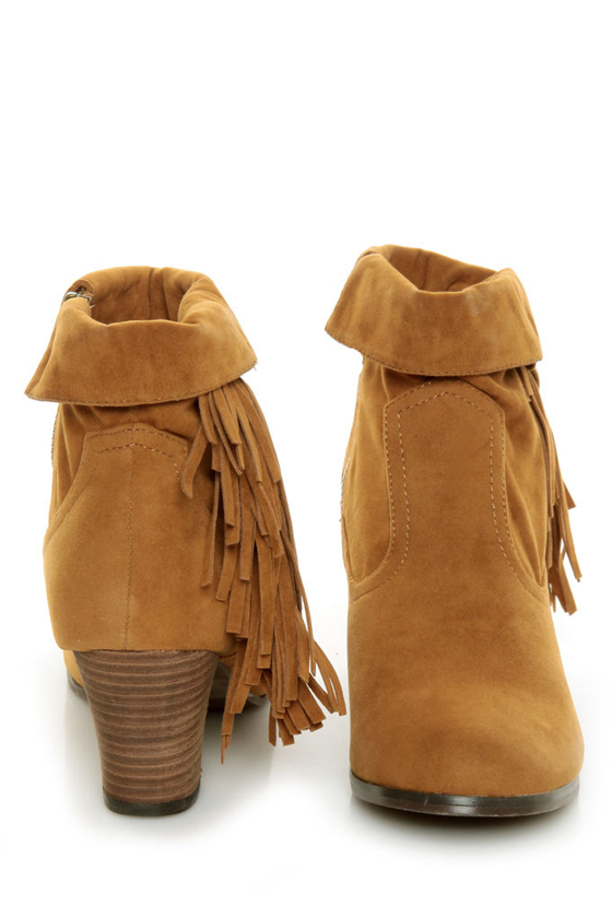 Privileged Jax Tan Fold-over Fringe Ankle Boots