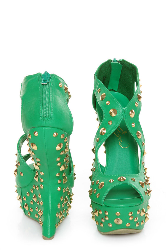 Privileged Karvis Green Studded Heelless Platforms