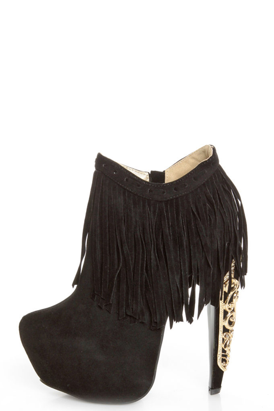 Privileged Lolla Black Fringe and Filigree Platform Booties