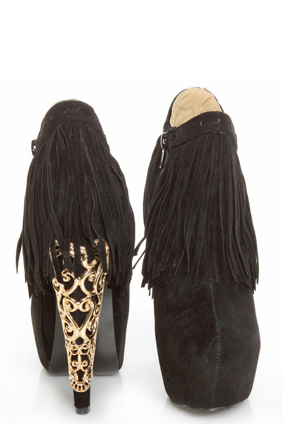 Privileged Lolla Black Fringe and Filigree Platform Booties