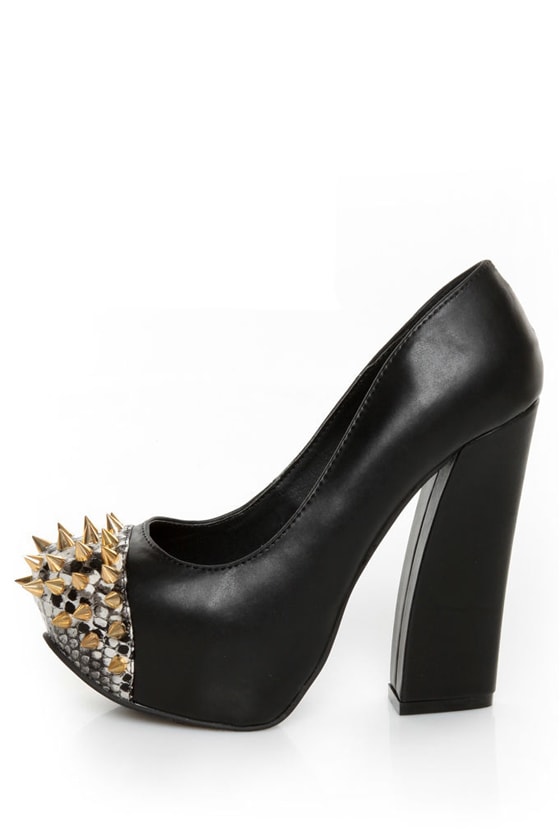 black spiked high heels