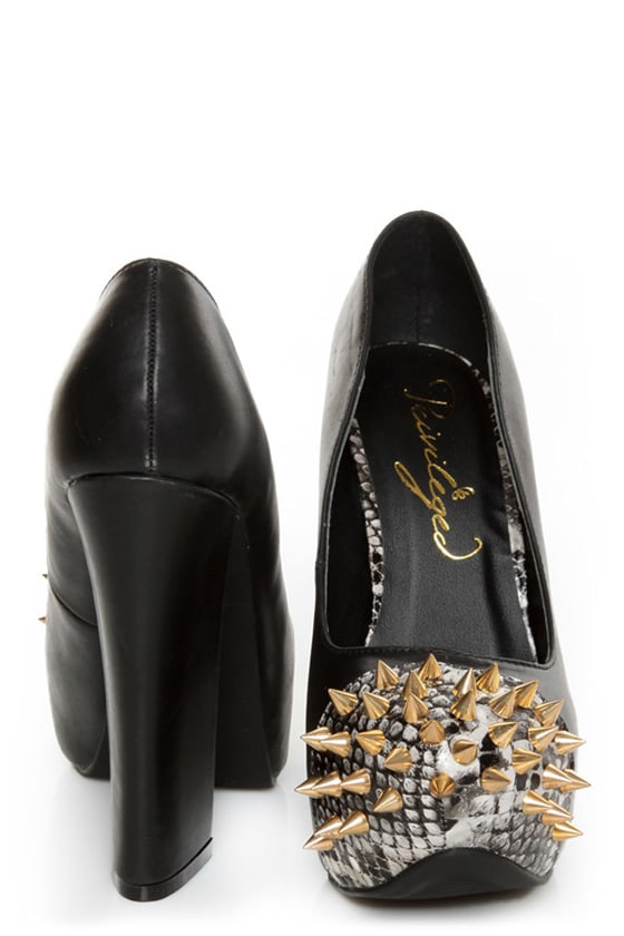 black spiked platform heels