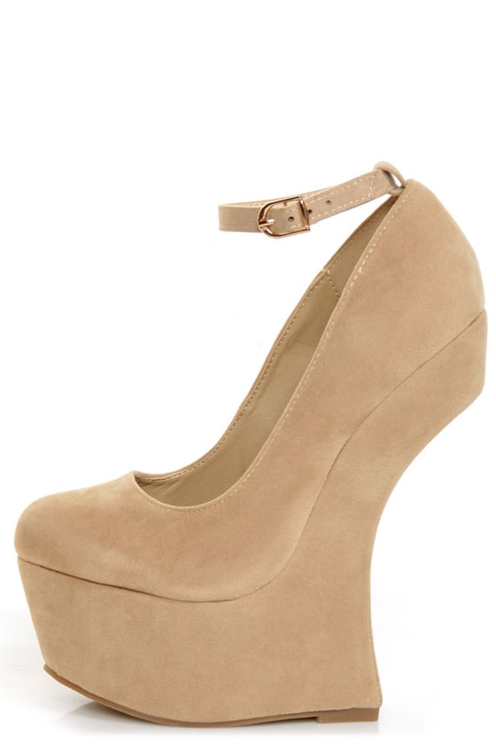 tan closed toe platform heels