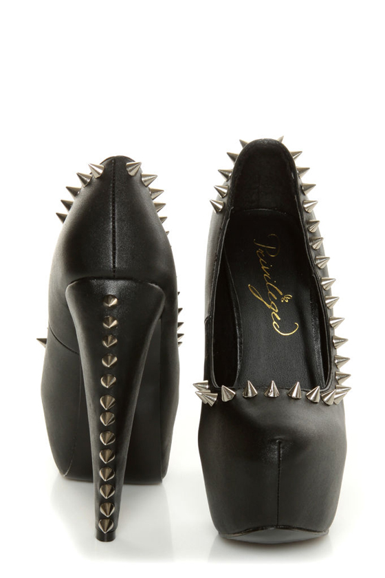 Privileged Rockstar Black Spiked Platform Pumps