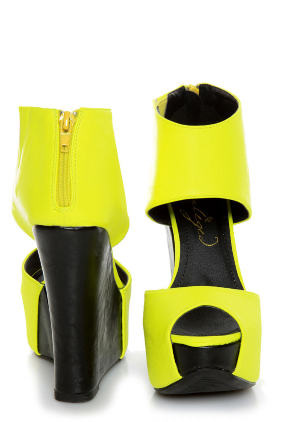 Privileged Solefoo Neon Yellow Cuffed Platform Wedges