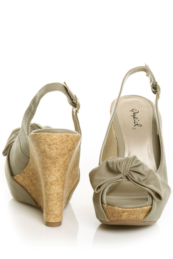 Qupid Ceduce 268 Taupe Slingback Cutie Pie Cork Wedges