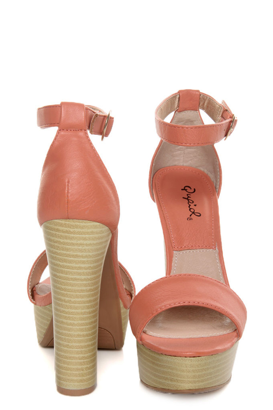 Qupid Enclose 56 Coral High Heel Platform Sandals