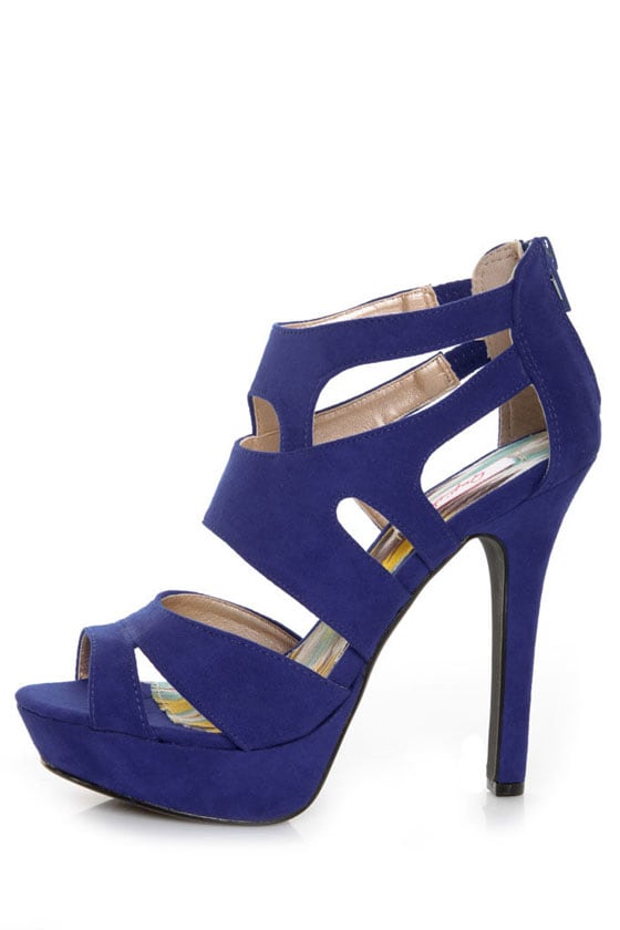 Qupid Gaze 239 Cobalt Blue Suede Strappy Bootie Pumps - $38.00