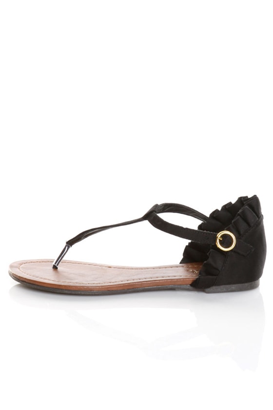 Qupid Lana 204 Black Ruffleback Thong Sandals - $26.00 - Lulus