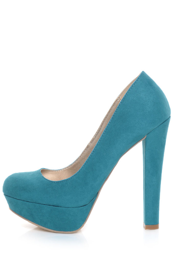 Qupid Marc 01 Turquoise Suede Platform Pumps