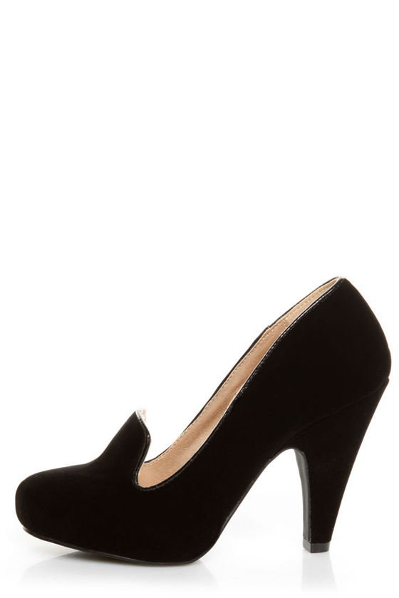 Qupid Nadine 65 Black Velvet Smoking Slipper High Heels