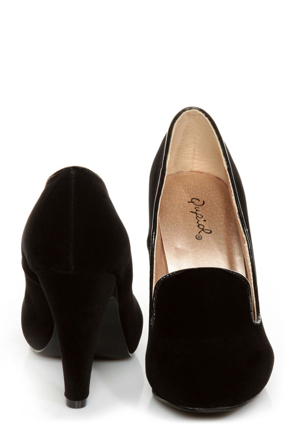 Qupid Nadine 65 Black Velvet Smoking Slipper High Heels