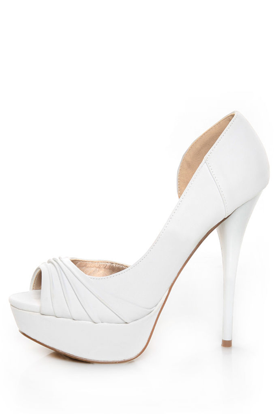 Qupid Neutral 249 Stone Ruched Peep Toe D'Orsay Pumps