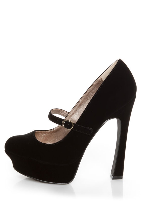 Qupid Pageant 25 Black Velvet Platform Mary Jane Pumps - $34.00 - Lulus