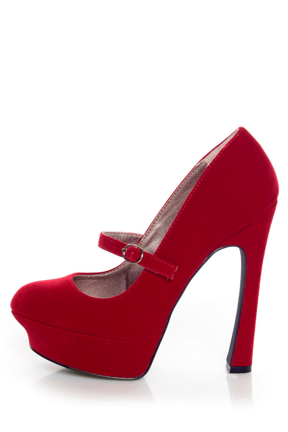 Qupid Pageant 25 Red Velvet Platform Mary Jane Pumps