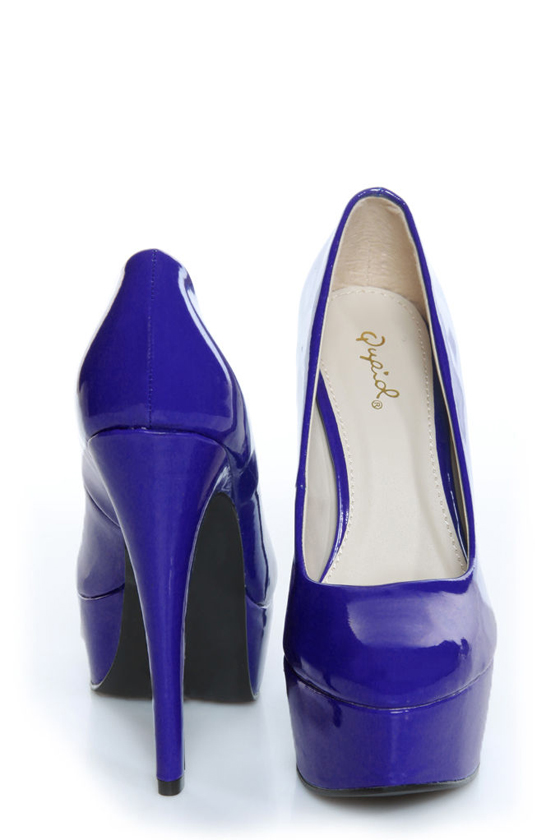 Qupid Penelope 01 Royal Blue Patent Platform Pumps