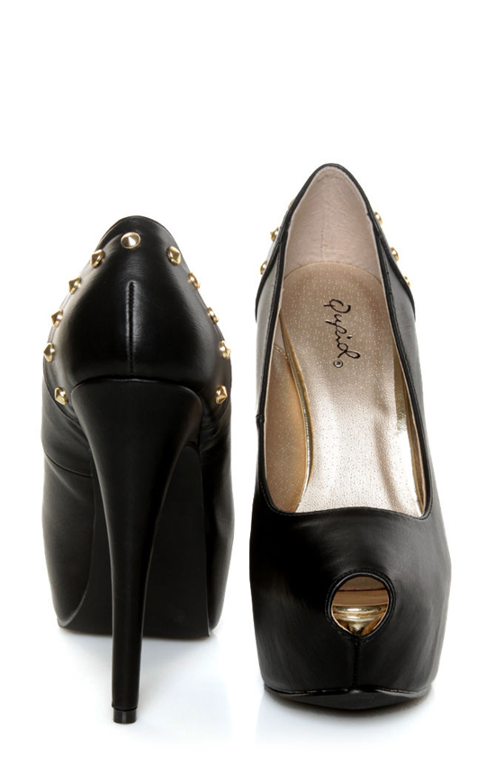 Qupid Penelope 58 Black Studded Platform Pumps