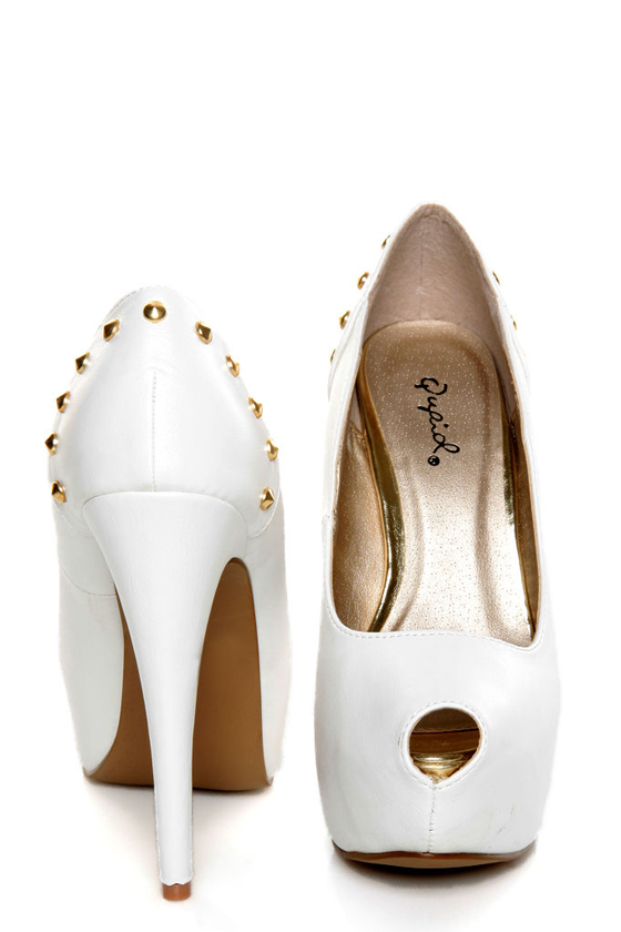 Qupid Penelope 58 White Studded Platform Pumps