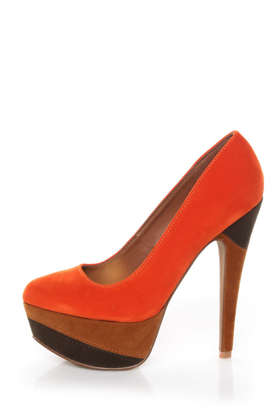 Qupid Penelope 62 Orange Color Block Platform Pumps