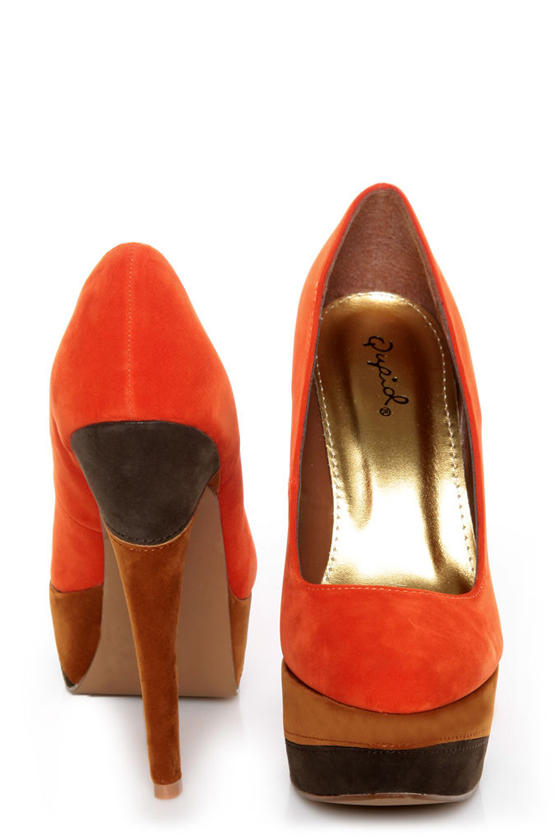 Qupid Penelope 62 Orange Color Block Platform Pumps