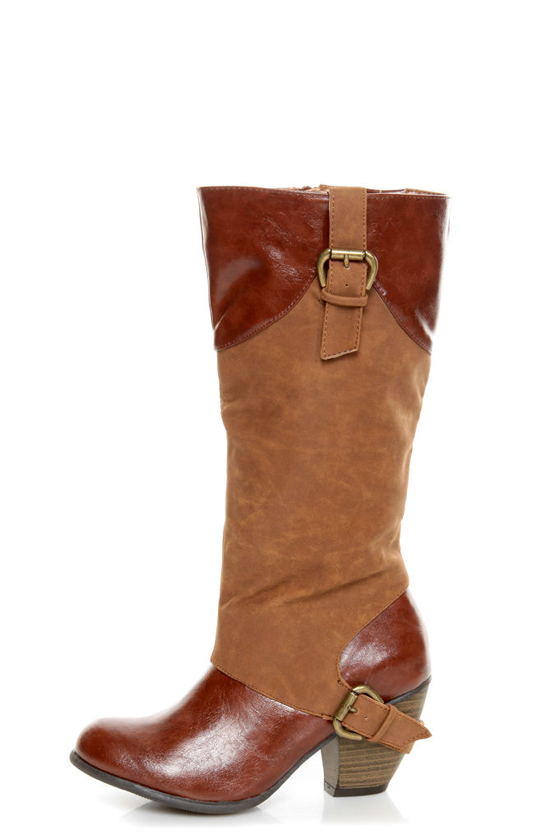 Qupid Priority 35 Camel Two-Tone Cowboy Boots