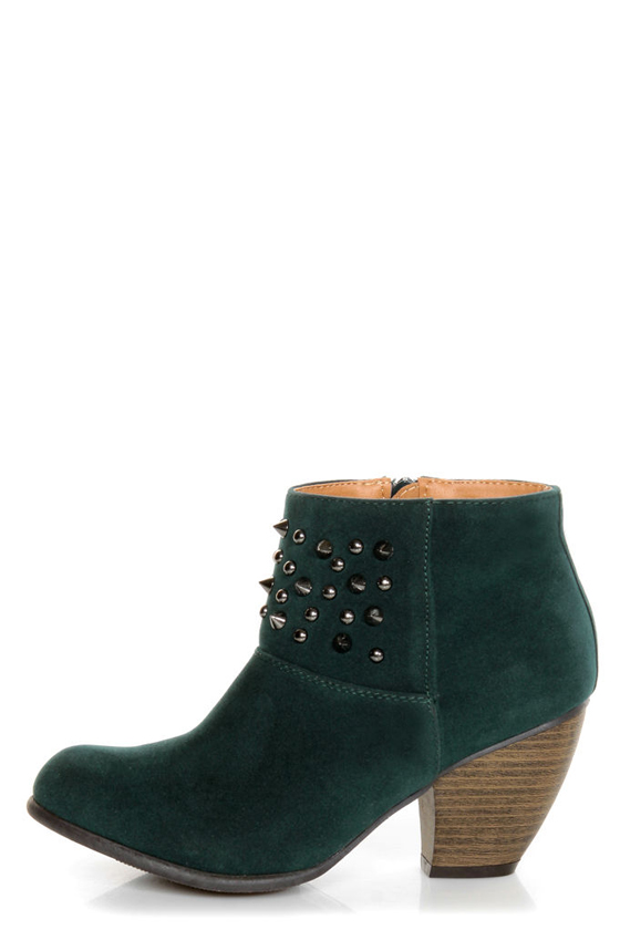 Qupid Priority 46 Green Velvet Spiked and Studded Ankle Boots