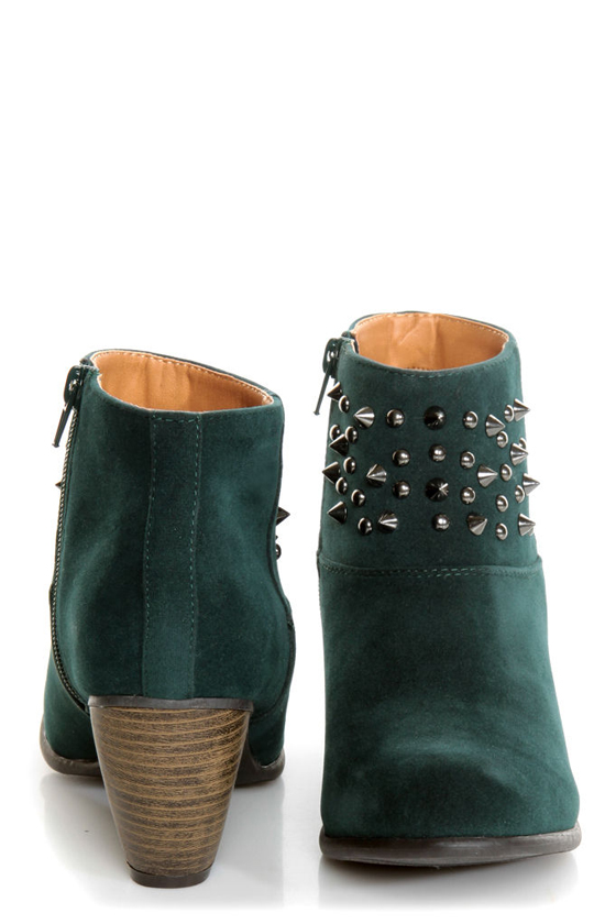 Qupid Priority 46 Green Velvet Spiked and Studded Ankle Boots
