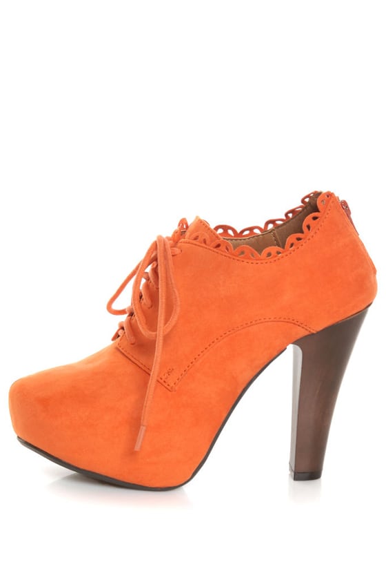 orange booties with clear heel