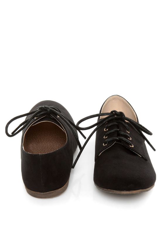 Qupid Salya 585 Black Suede Lace-Up Oxfords