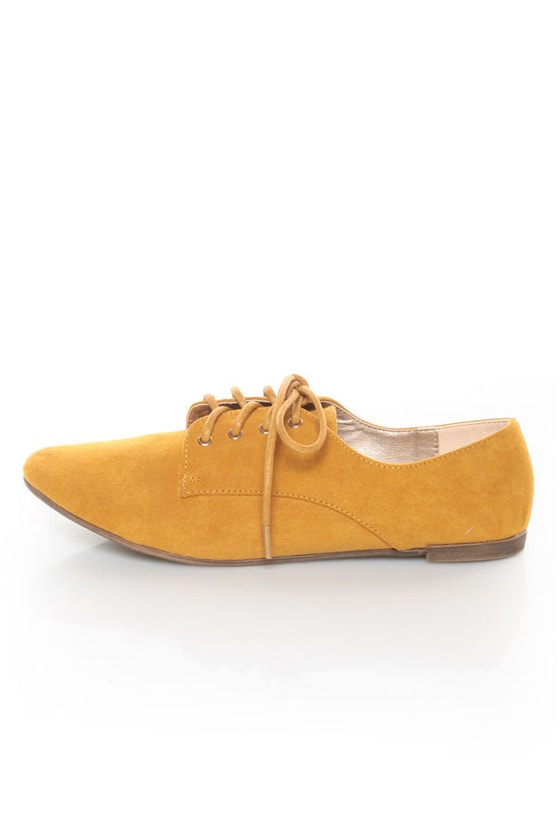 Qupid Salya 585 Mustard Yellow Suede Lace-Up Oxfords