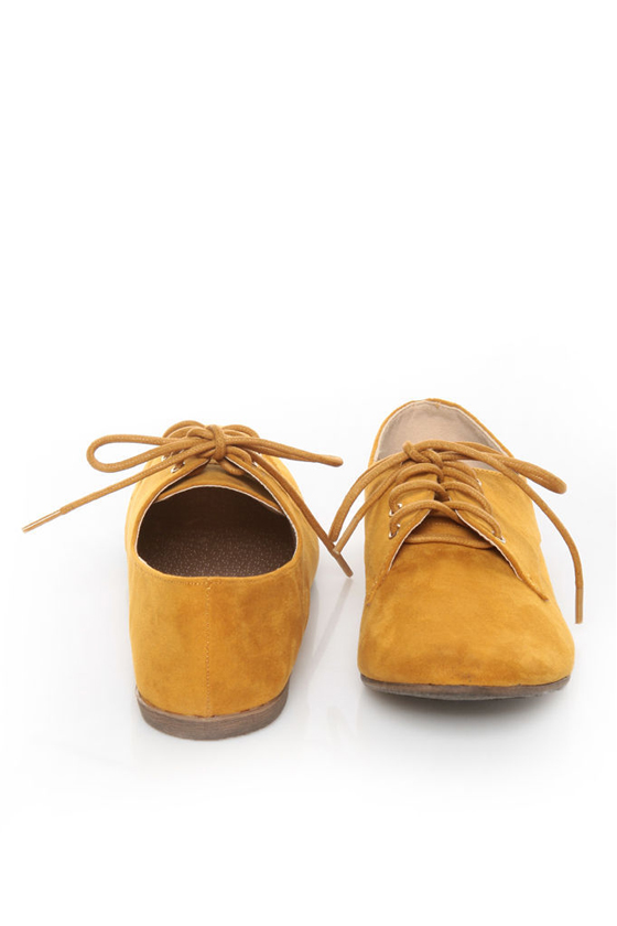 Qupid Salya 585 Mustard Yellow Suede Lace-Up Oxfords