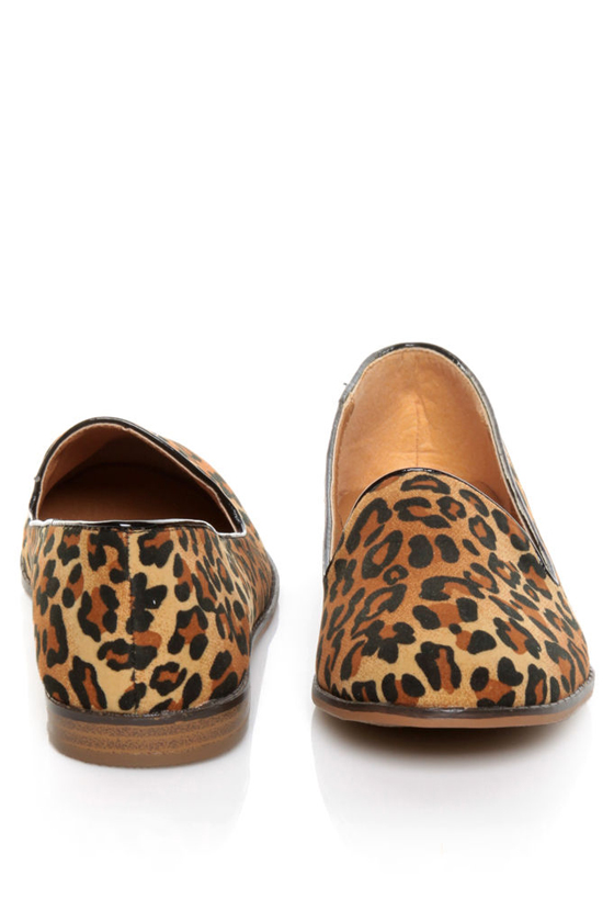 Qupid Strip 27 Camel Leopard Velvet Loafer Flats