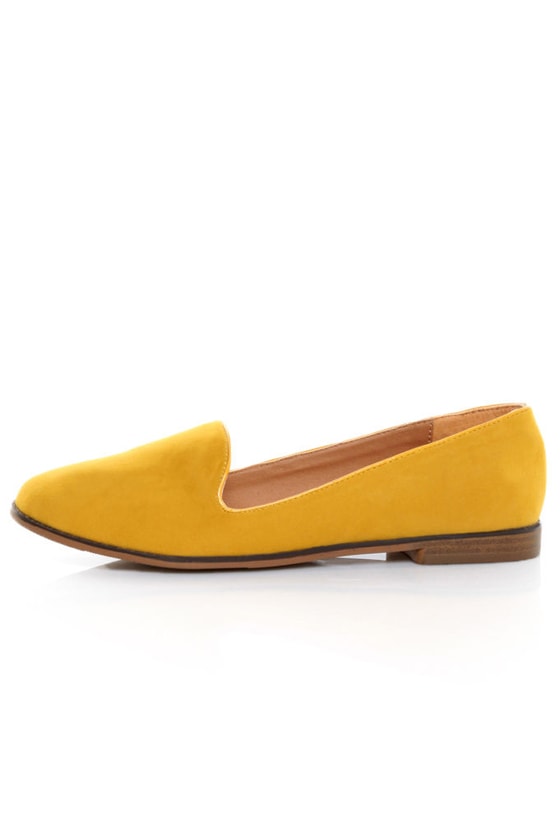 Qupid Strip 27 Mustard Velvet Yellow Loafer Flats