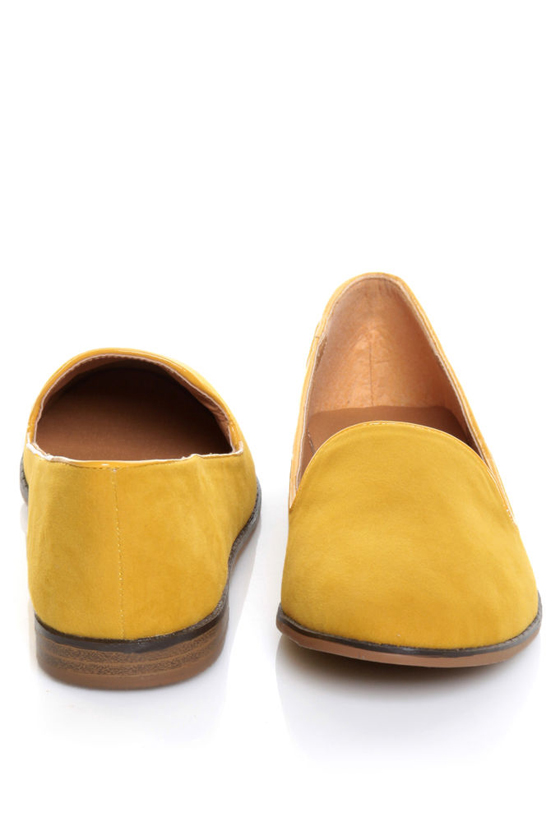 Qupid Strip 27 Mustard Velvet Yellow Loafer Flats